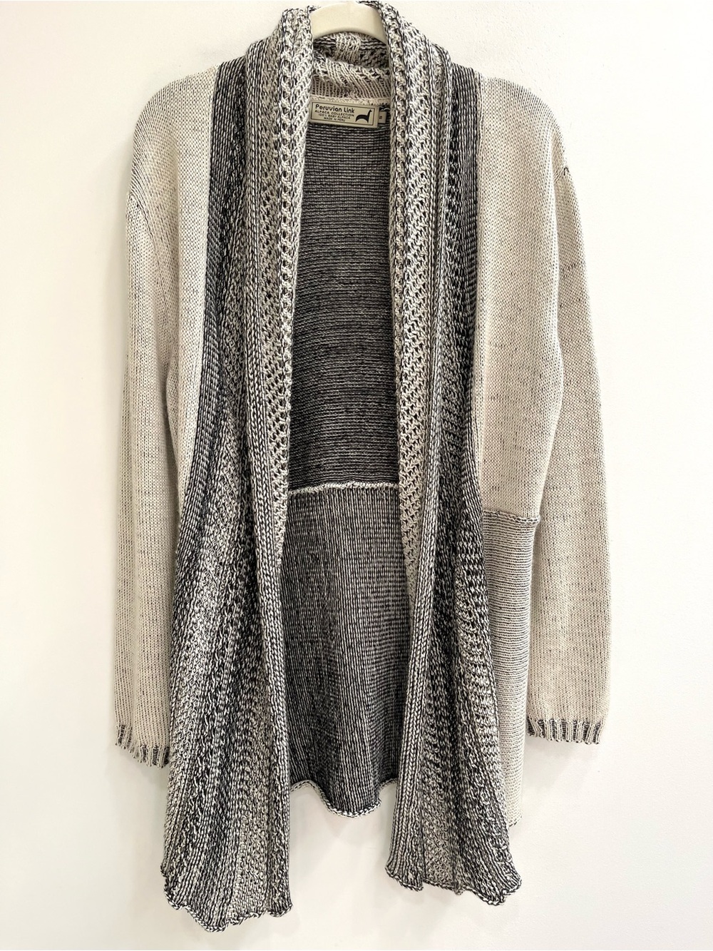 Peruvian Link Baby Alpaca Collection open-front mixed-knit cardigan sweater S